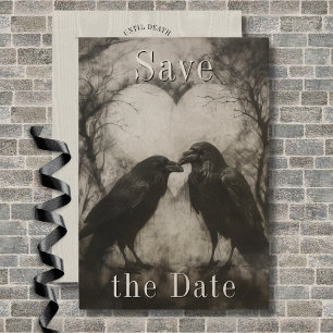 Mörk Gothic Black & Tan Raven Couple Bröllop Spara Datumet
