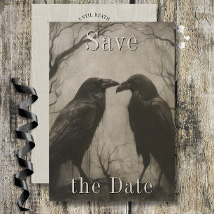 Mörk Gothic Black & Tan Raven Couple Bröllop Spara Datumet
