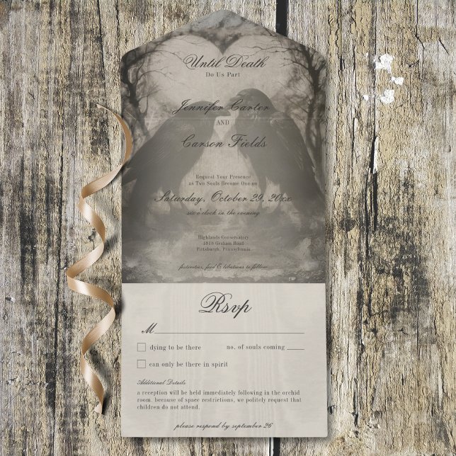 Mörk Gothic Black & Tan Raven Middag med detaljer (Dark Gothic Black & Tan Raven Dinner w/ Details All In One Invitation)