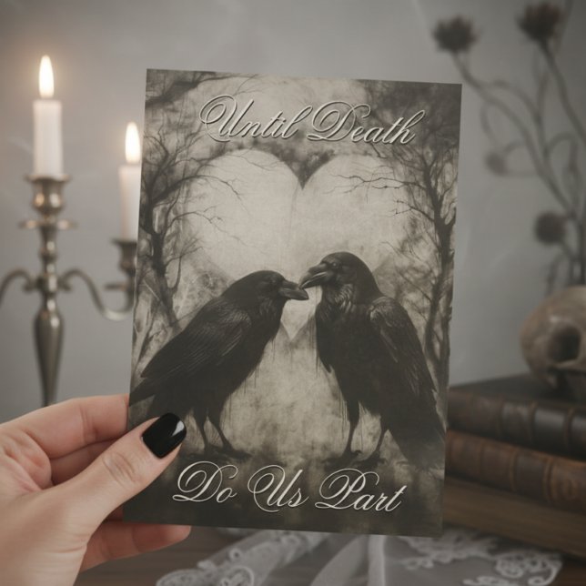 Mörk Gothic Black & Tan Raven Script Bröllop Inbjudningar (Skapare uppladdad)