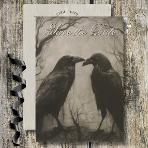 Mörk Gothic Black & Tan Raven Script Bröllop Spara Datumet