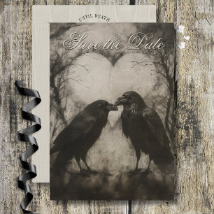 Mörk Gothic Black & Tan Raven Script Bröllop Spara Datumet