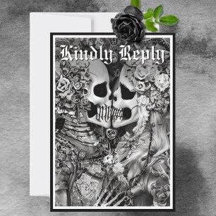 Mörk Gothic Black & White Skeleton Ett par QR-kode OSA Kort