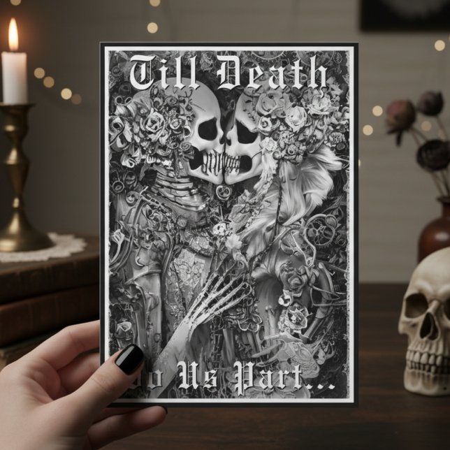 Mörk Gothic Black & White Skeleton lite Bröllop Inbjudningar (Skapare uppladdad)