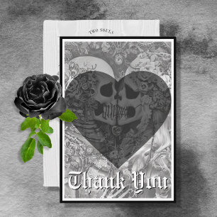 Mörk Gothic Black & White Skeleton lite Bröllop Tack Kort
