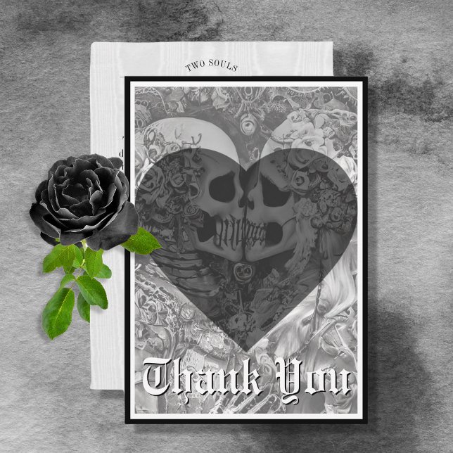 Mörk Gothic Black & White Skeleton lite Bröllop Tack Kort (Skapare uppladdad)