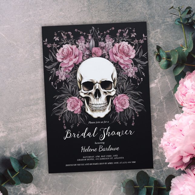 Mörk Gothic Blommigt Black-Möhippa Inbjudningar (Dark Gothic Floral Black Bridal Shower Invitation)