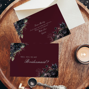Mörk Gothic Blommigt Bröllop Bridesmaid Frieri Inbjudningar