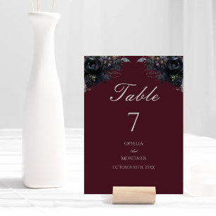 Mörk Gothic Blommigt Burgundy Bröllop Bordsnummer