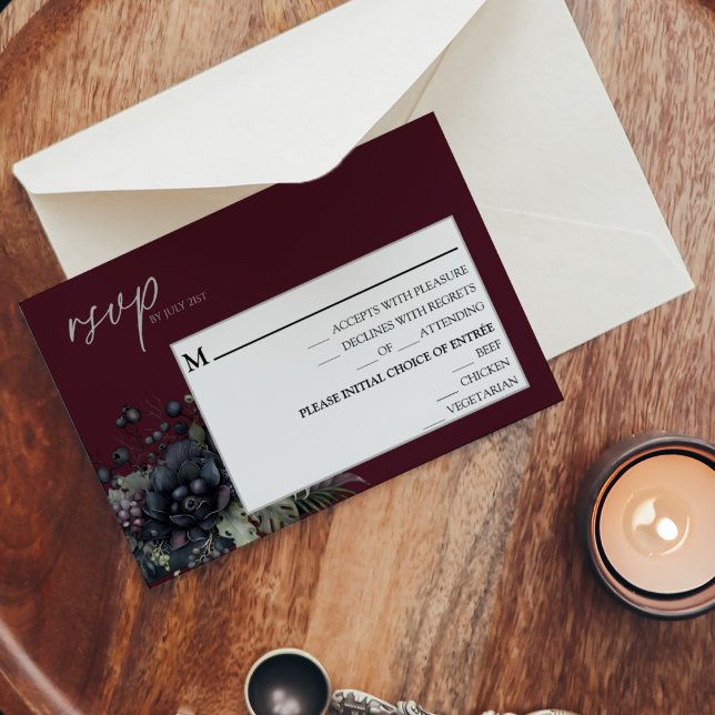 Mörk Gothic Blommigt Burgundy Bröllop Menu OSA kor (Skapare uppladdad)