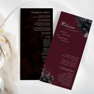 Mörk Gothic Blommigt Burgundy Bröllop Program