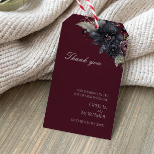 Mörk Gothic Blommigt Burgundy Bröllop Tack Presentetikett
