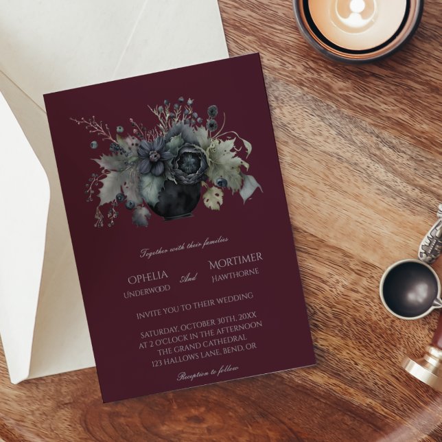 Mörk Gothic Blommigt Burgundy Vintage bröllop Inbjudningar (Skapare uppladdad)