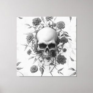 Mörk Gothic Blommigt Ro Skull Canvastryck