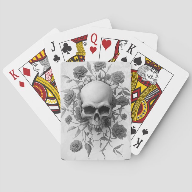 Mörk Gothic Blommigt Ro Skull Casinokort (Baksidan)
