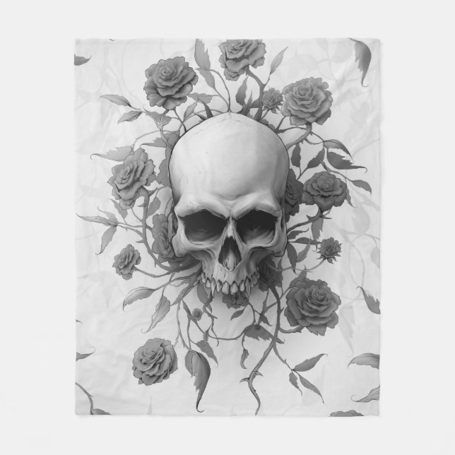 Mörk Gothic Blommigt Ro Skull Fleecefilt (Framsidan)