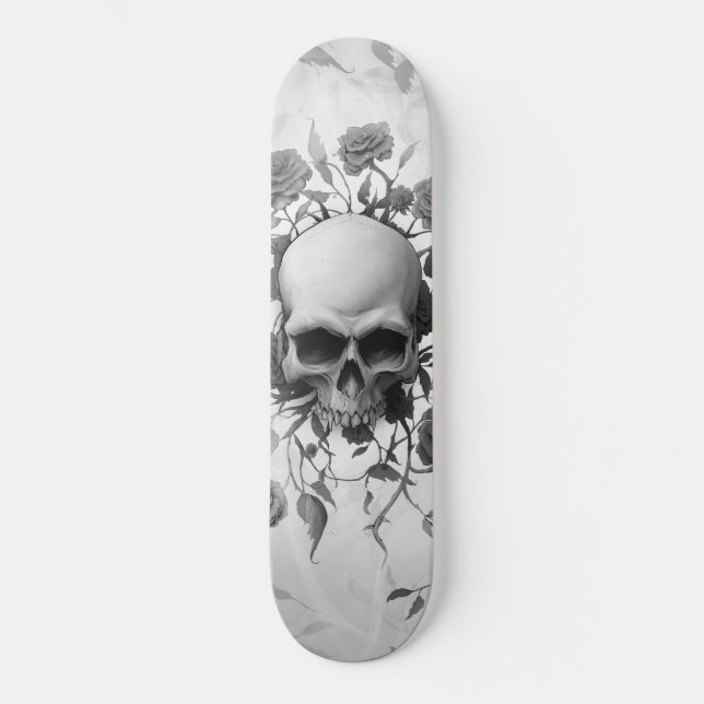 Mörk Gothic Blommigt Ro Skull Mini Skateboard Bräda 18,5 Cm (Framsida)