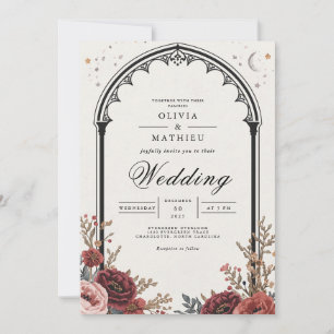 Mörk Gothic Blommigt Romantik Bröllop Inbjudningar