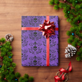 Mörk Gothic Damask Blommigt Skull (svart och Lila) Presentpapper