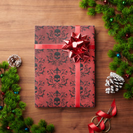 Mörk Gothic Damask Blommigt Skull (svart och röd) Presentpapper