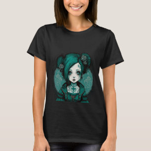 Mörk Gothic Doll Chibi Stil Ro Turquise Tone T Shirt