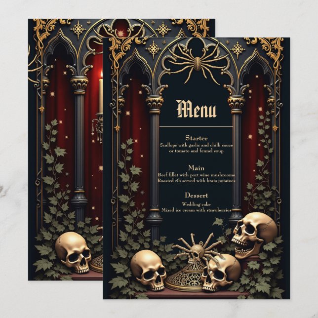 Mörk Gothic Elegance. Stark arkway Meny (Fram/baksida)
