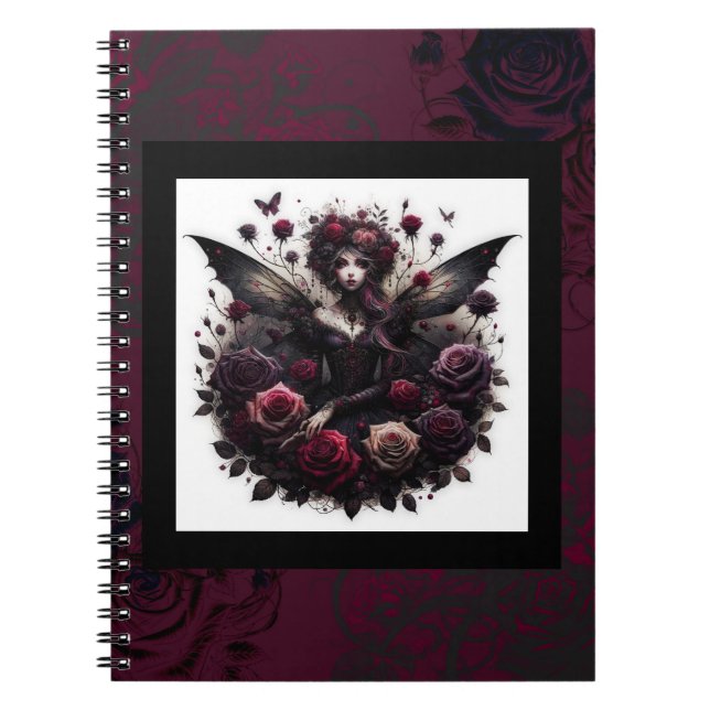 Mörk Gothic Forest Fairy Blommigt Ro Burgundy Anteckningsbok (Framsidan)