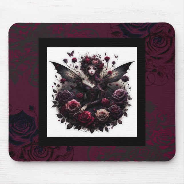 Mörk Gothic Forest Fairy Blommigt Ro Burgundy Musmatta (Framsidan)
