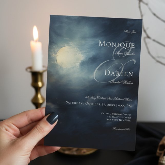 Mörk Gothic Full Moon Natten Himlar Bröllop Inbjudningar (Skapare uppladdad)