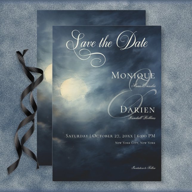 Mörk Gothic Full Moon Natten Himlar Bröllop Spara Datumet (Dark Gothic Full Moon Night Sky Wedding Save the Date Card)