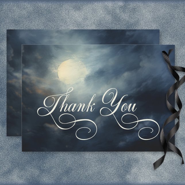 Mörk Gothic Full Moon Natten Himlar Bröllop Tack Kort (Dark Gothic Full Moon Night Sky Wedding Thank You Card)