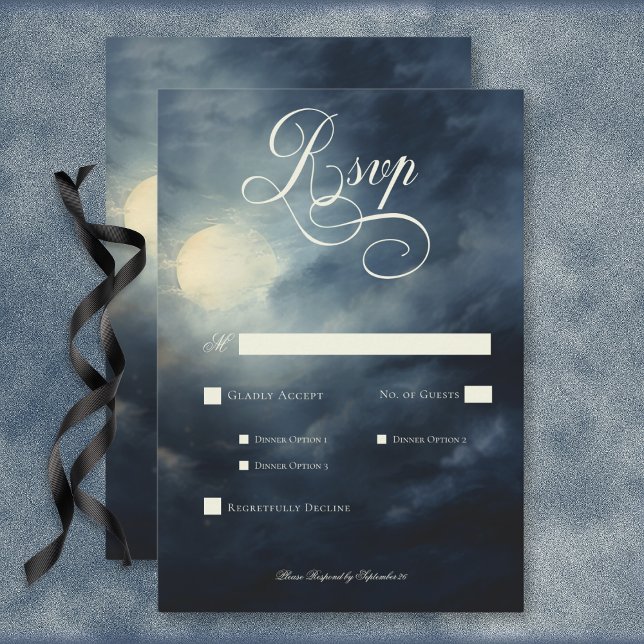 Mörk Gothic Full Moon Night Himlar Bröllop Middag OSA Kort (Dark Gothic Full Moon Night Sky Wedding Dinner RSVP Card)