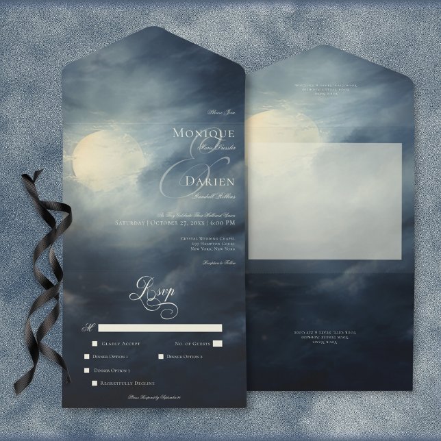 Mörk Gothic Full Moon Night Himlar Middag (Dark Gothic Full Moon Night Sky Dinner All In One Invitation)