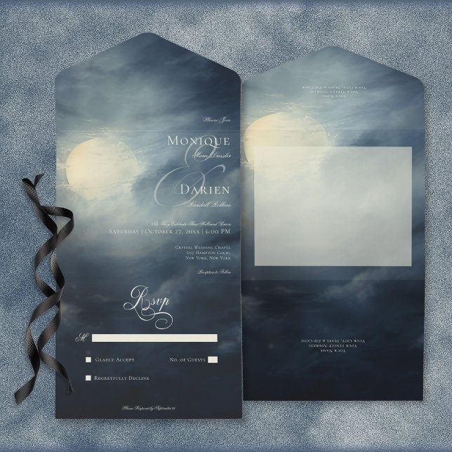 Mörk Gothic Full Moon Night Himlar No Middag (Dark Gothic Full Moon Night Sky No Dinner All In One Invitation)