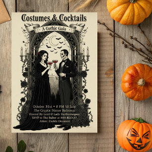 Mörk Gothic Gala Costumes & Cocktails Halloween Inbjudningar