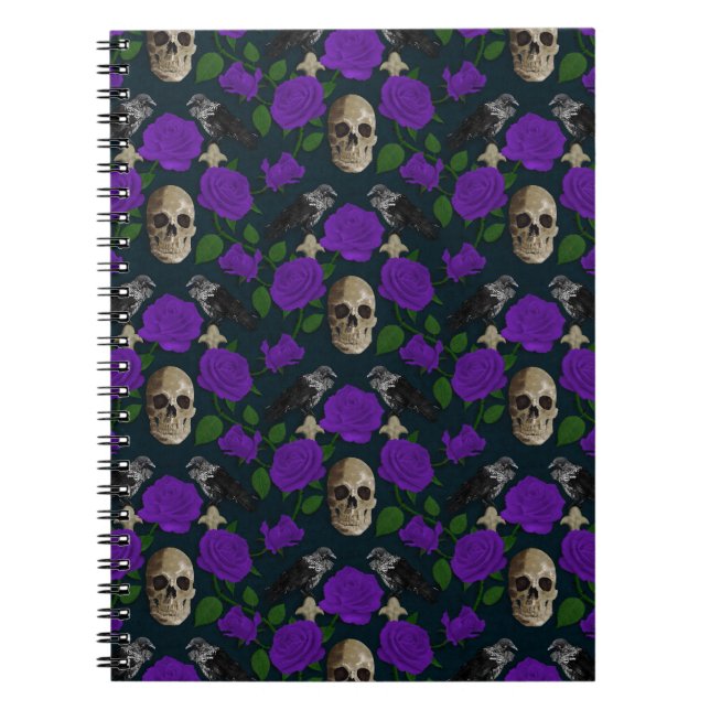 Mörk Gothic Grungy Ro Vines Raven Skull lila Anteckningsbok (Framsidan)