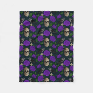 Mörk Gothic Grungy Ro Vines Raven Skull lila Fleecefilt