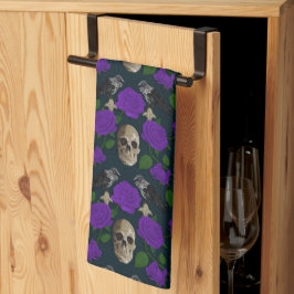 Mörk Gothic Grungy Ro Vines Raven Skull lila Kökshandduk
