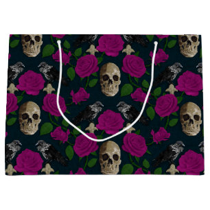 Mörk Gothic Grungy Ro Vines Raven Skull rosa