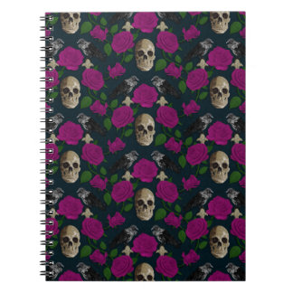 Mörk Gothic Grungy Ro Vines Raven Skull rosa Anteckningsbok