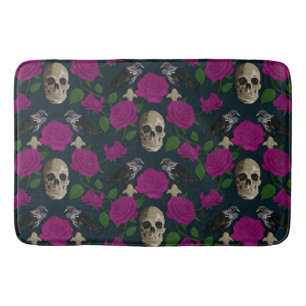 Mörk Gothic Grungy Ro Vines Raven Skull rosa Badrumsmatta