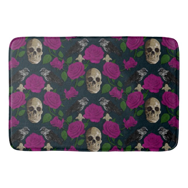 Mörk Gothic Grungy Ro Vines Raven Skull rosa Badrumsmatta (Framsidan)