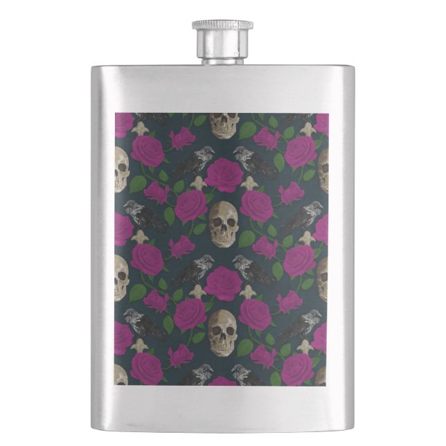 Mörk Gothic Grungy Ro Vines Raven Skull rosa Fickplunta (Framsidan)