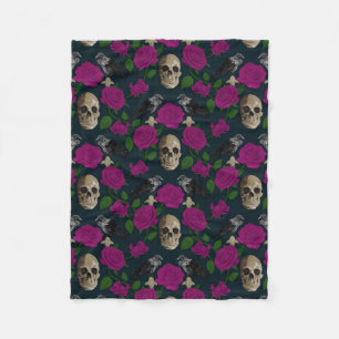 Mörk Gothic Grungy Ro Vines Raven Skull rosa Fleecefilt