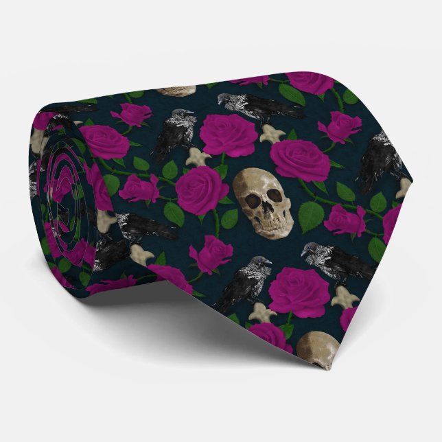 Mörk Gothic Grungy Ro Vines Raven Skull rosa Slips (Rullad)