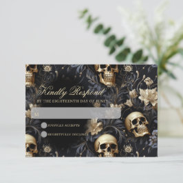 Mörk Gothic Guld Döskallar & Flowers Bröllop OSA Kort