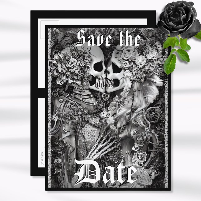 Mörk Gothic Halloween Bröllop spara datum Meddelande Vykort (Gothic Save the Date Postcard)