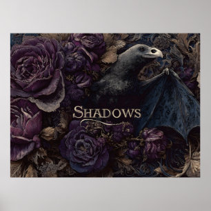 Mörk Gothic Illustration of Bird-Fladdermus Creatu Poster