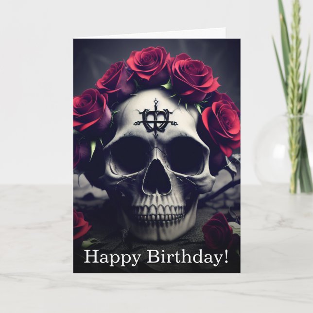 Mörk Gothic Macabre Ro Skull-födelsedagskort Kort (Framsida)