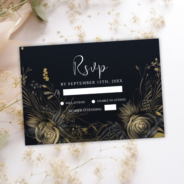 Mörk Gothic Moody Blommigt Bröllop OSA Kort (Dark Gothic Moody Floral Wedding RSVP Card)
